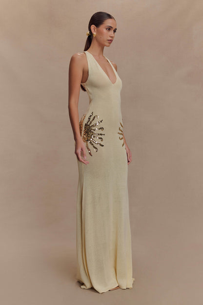 Robe Maxi Tricotée Ellington avec Paillettes - Ivoire