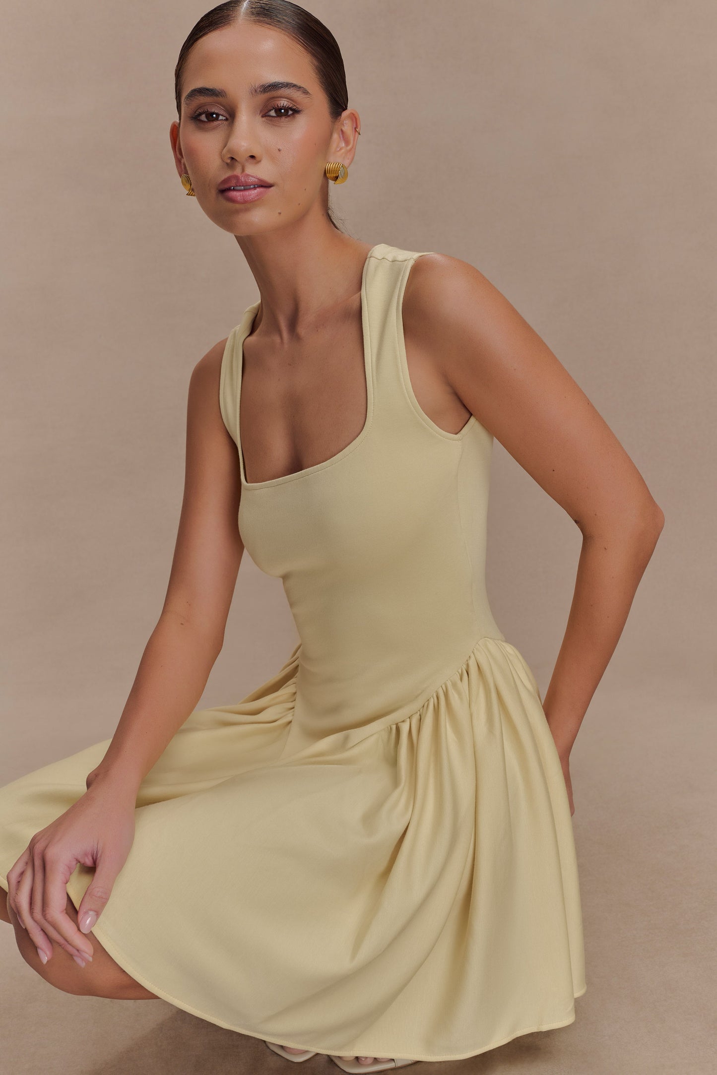 Mini-robe en jersey scuba Sharon - Citron pastel