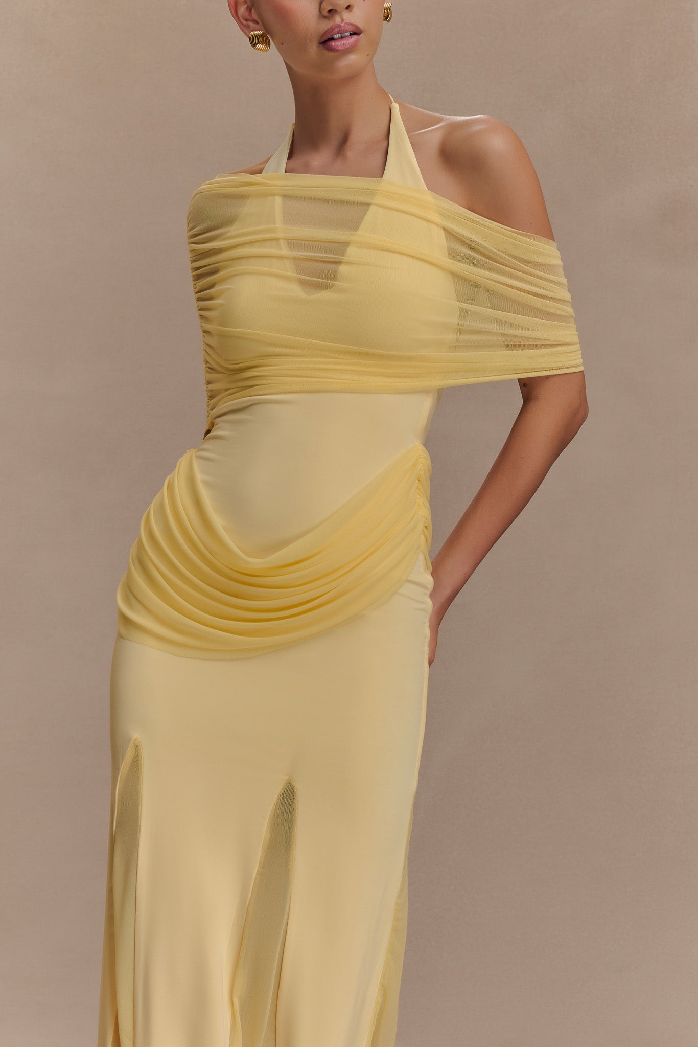 Robe Maxi Gabrielle en Mousseline et Maille - Citron