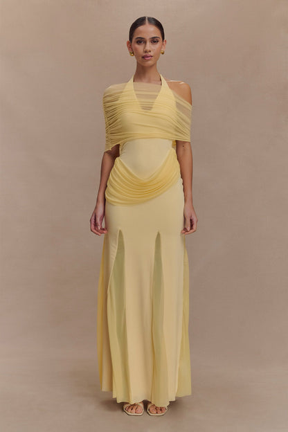 Robe Maxi Gabrielle en Mousseline et Maille - Citron