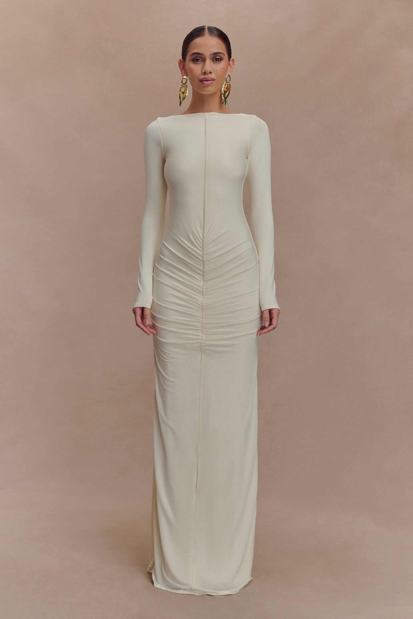 Robe Maxi Étroite à Manches Longues Louisa - Ivoire