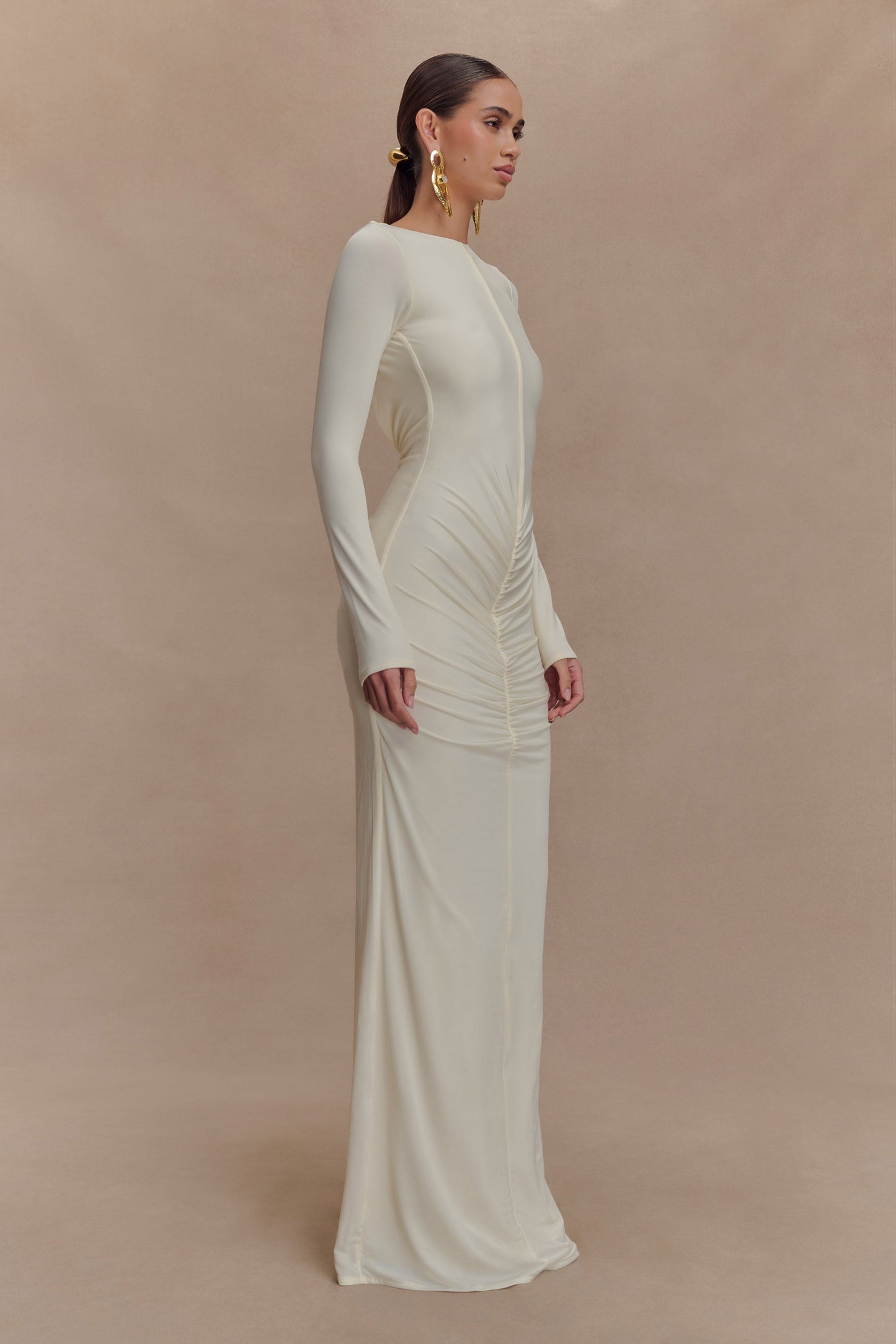 Robe Maxi Étroite à Manches Longues Louisa - Ivoire