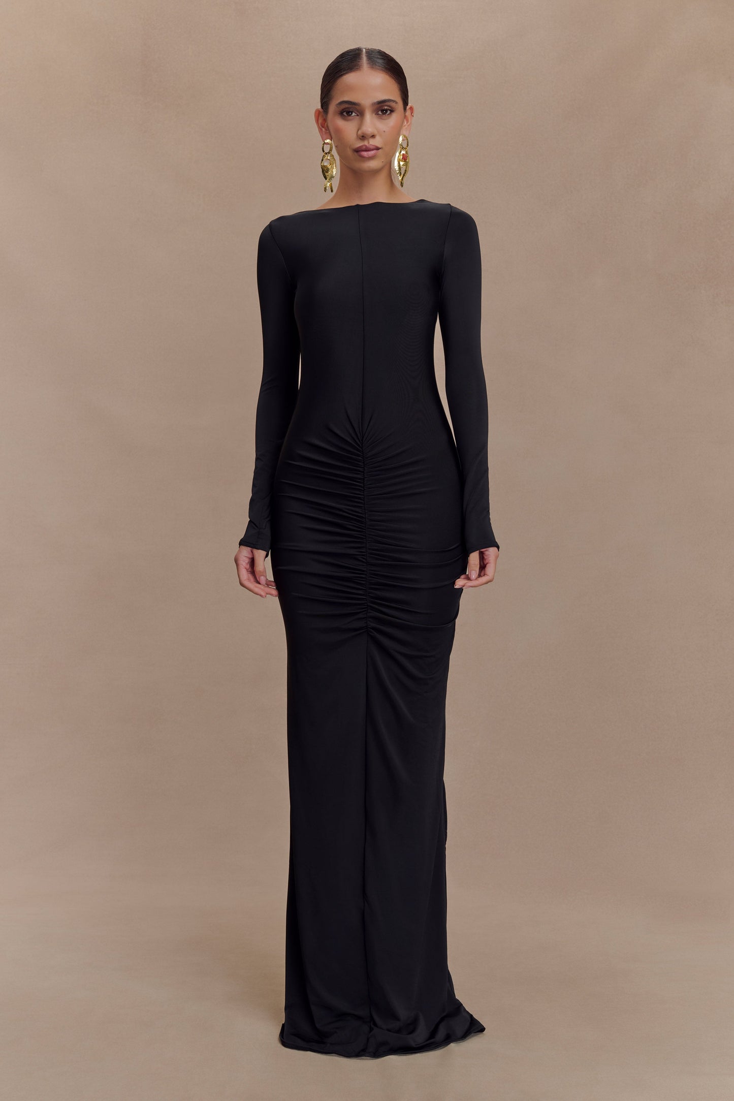 Robe Maxi Étroite à Manches Longues Louisa - Noir
