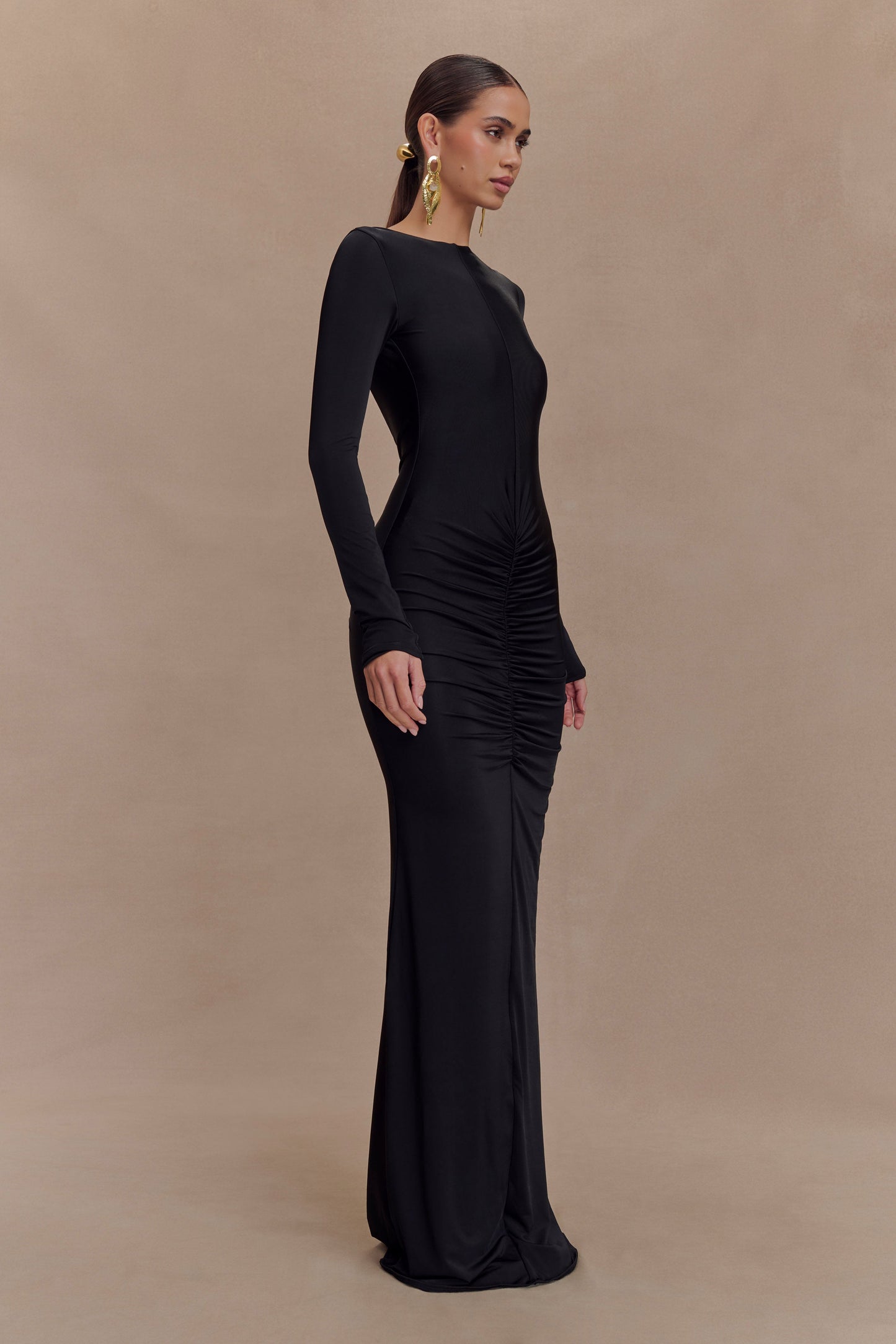 Robe Maxi Étroite à Manches Longues Louisa - Noir