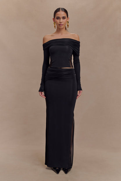 Jupe Maxi en Mousseline et Maille Judy - Noire