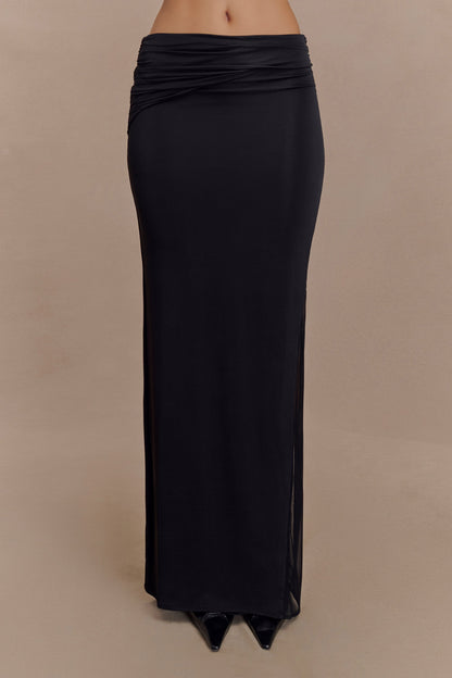 Jupe Maxi en Mousseline et Maille Judy - Noire