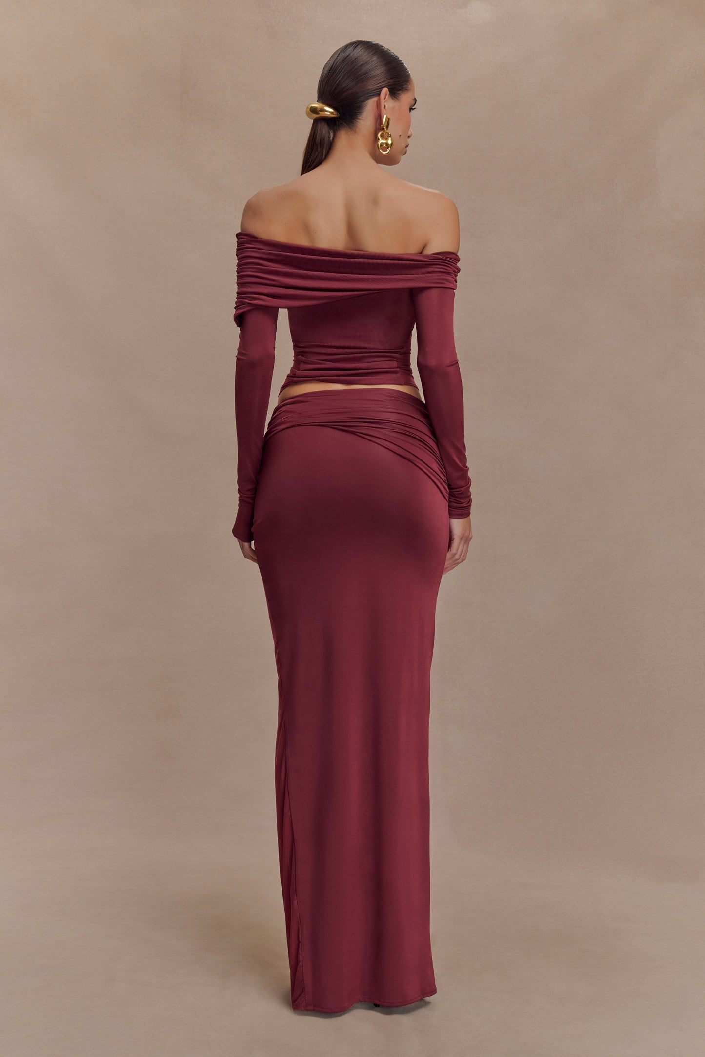 Top épaules dénudées en mousseline et maille Judy Slinky - Vin rouge