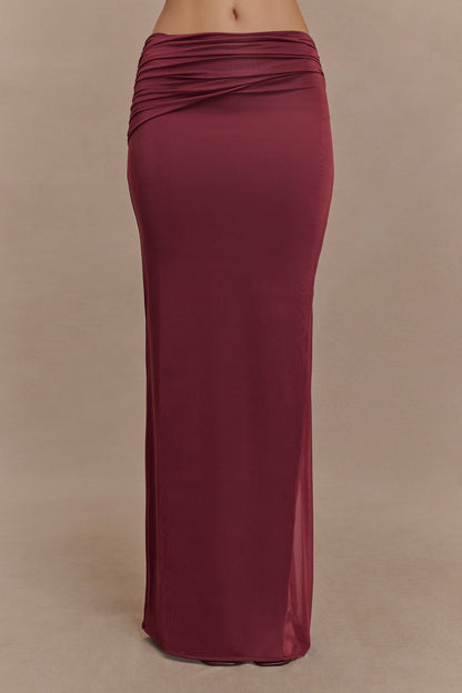 Jupe Maxi en Mousseline et Maille Judy - Vin Rouge