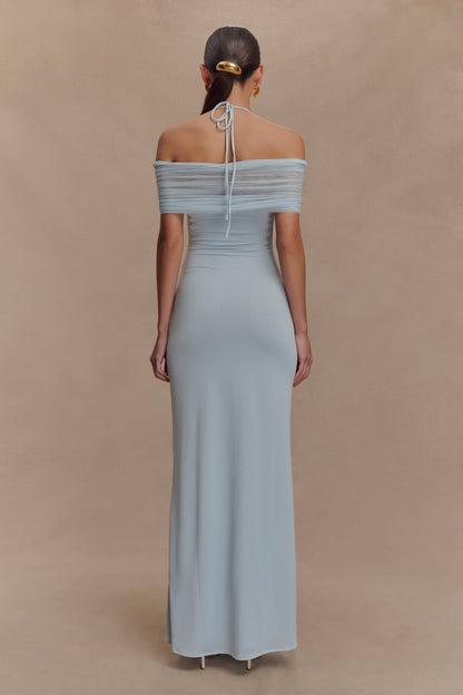Bernadina Robe Maxi Halter en Maille et Tissu Élastique - Bleu Clair