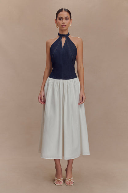 Robe midi en coton denim Ashwin - Bleu indigo