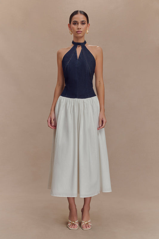 Robe midi en coton denim Ashwin - Bleu indigo