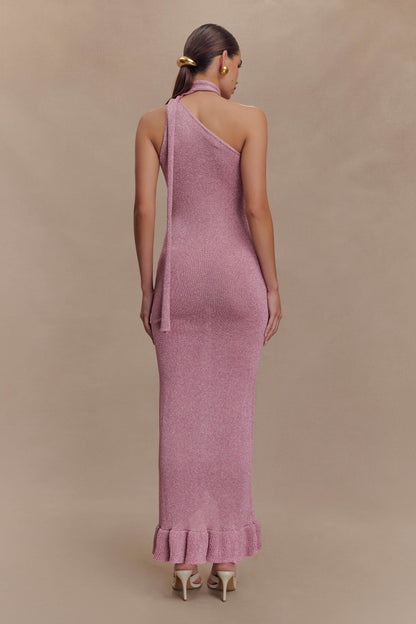 Robe Maxi en Tricot Métallique à Motifs Floraux Celestino - Rose