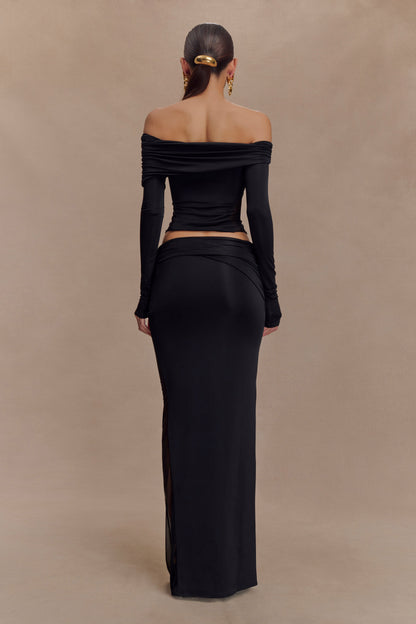 Top épaules dénudées en jersey et en tulle - Noir