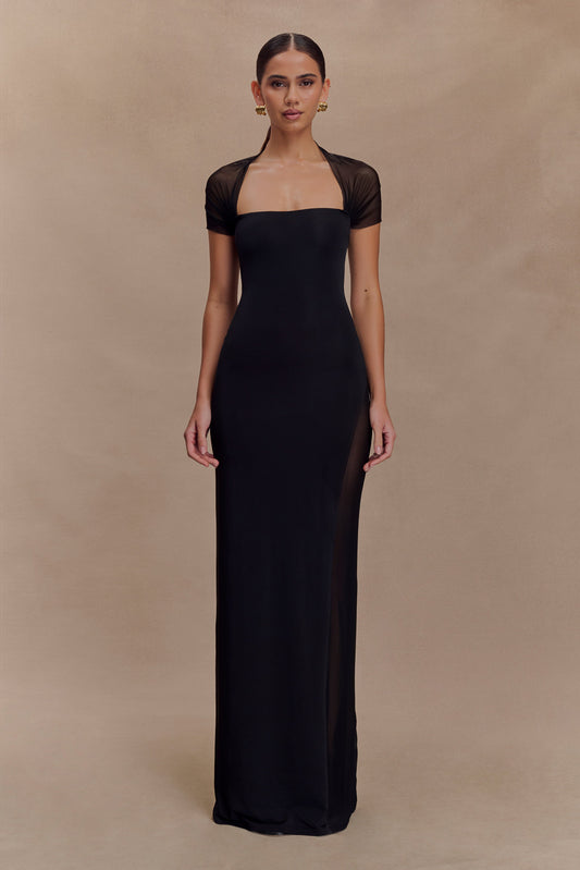 Robe maxi en mousseline et tulle à effet serpentin Wyatt - Noir
