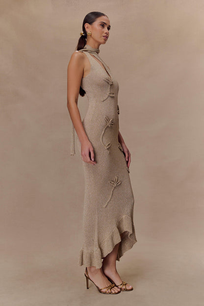 Robe Maxi en Tricot Métallique à Motifs Floraux Celestino - Or