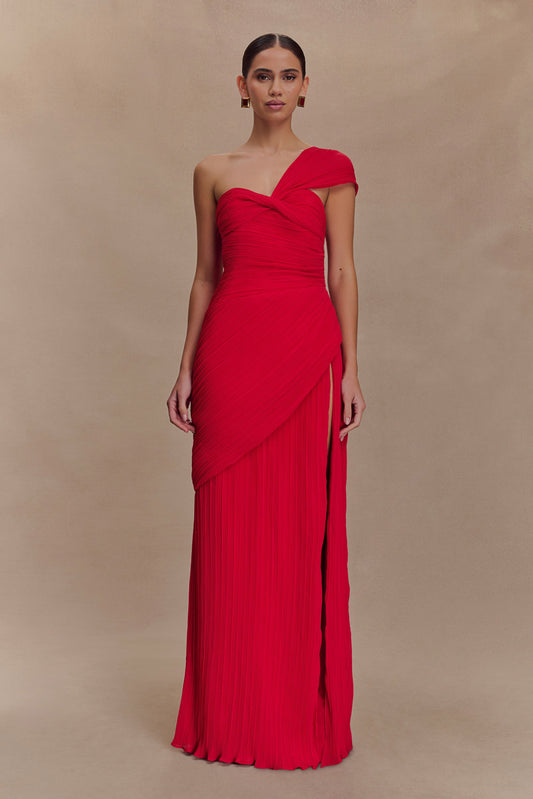 Robe midi en mousseline de soie à plis Tamara - Rouge