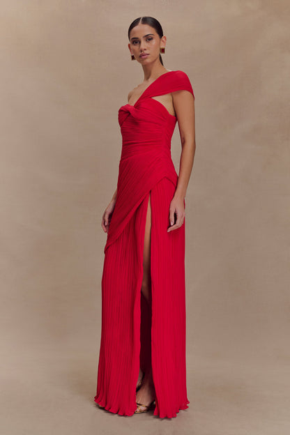 Robe midi en mousseline de soie à plis Tamara - Rouge