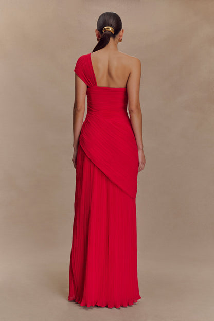 Robe midi en mousseline de soie à plis Tamara - Rouge