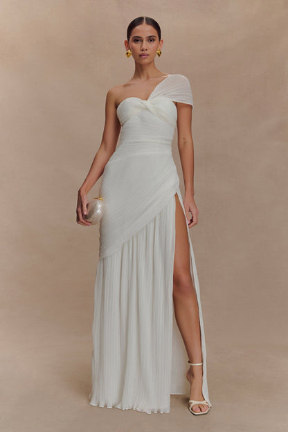 Robe midi en mousseline de soie à plis Tamara - Blanc