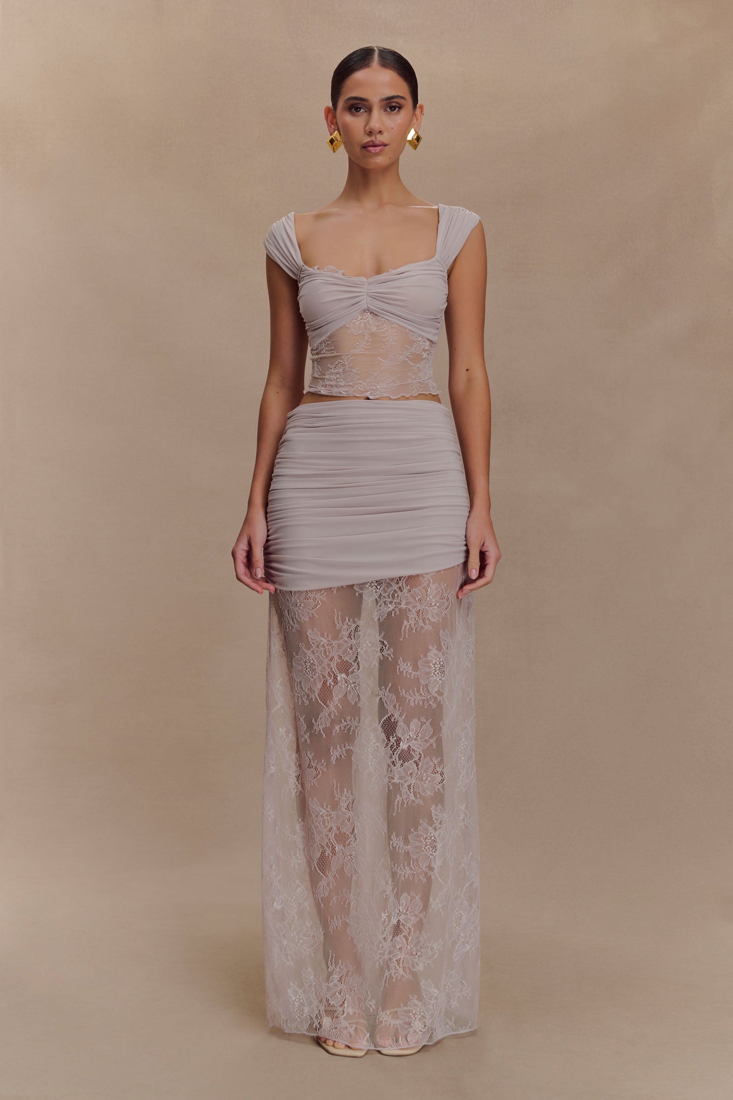 Top en dentelle et en maille Guinevere - Lilas