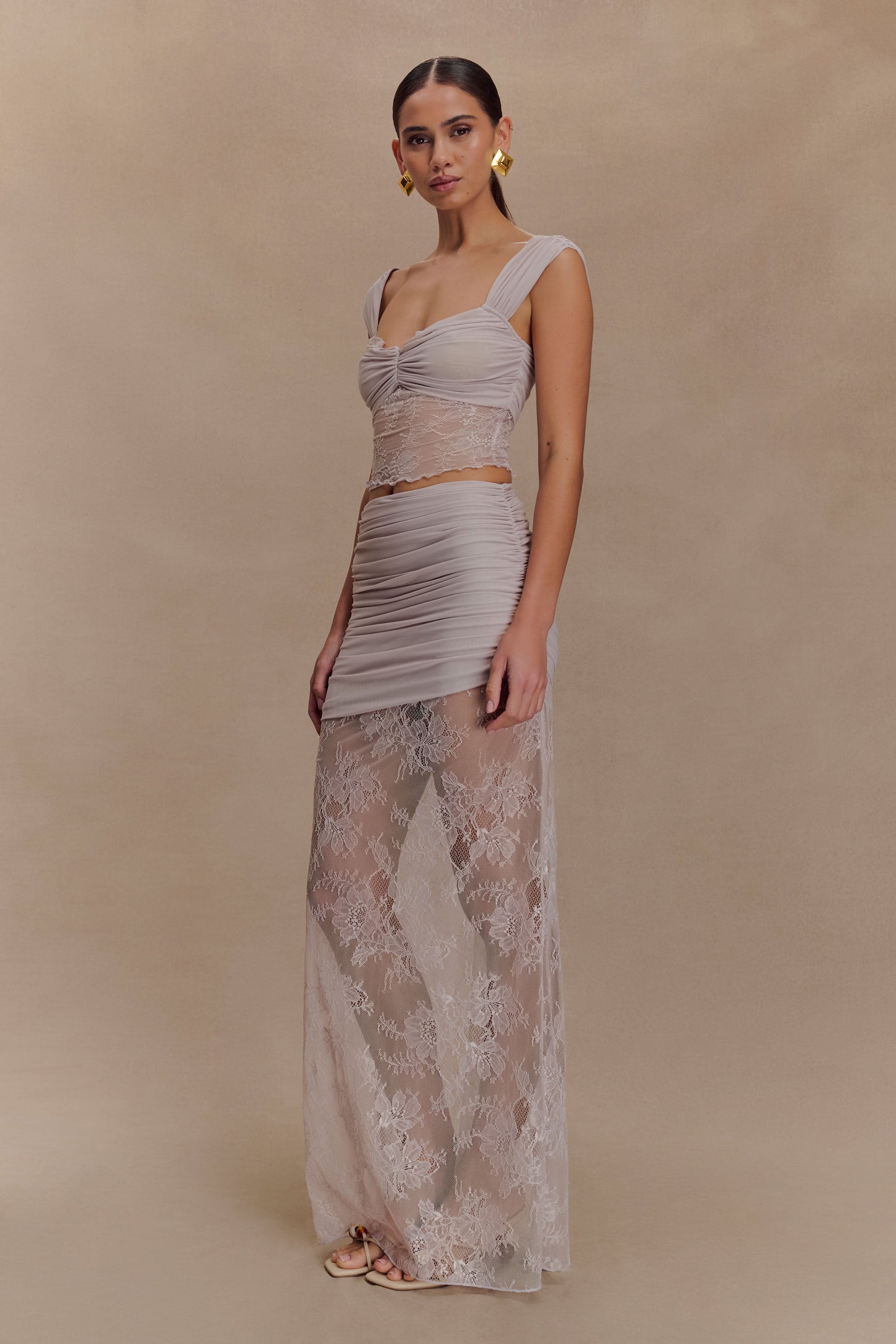 Jupe Maxi Guinevere en Dentelle et Maille - Lila