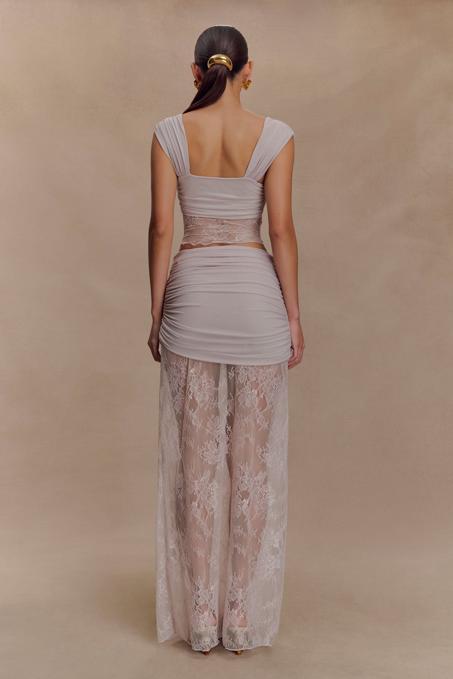 Top en dentelle et en maille Guinevere - Lilas