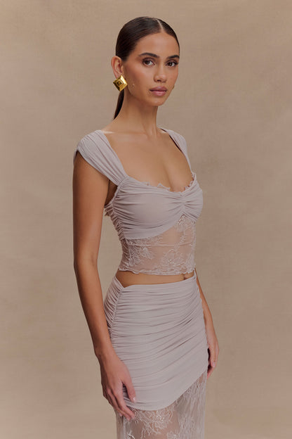 Top en dentelle et en maille Guinevere - Lilas