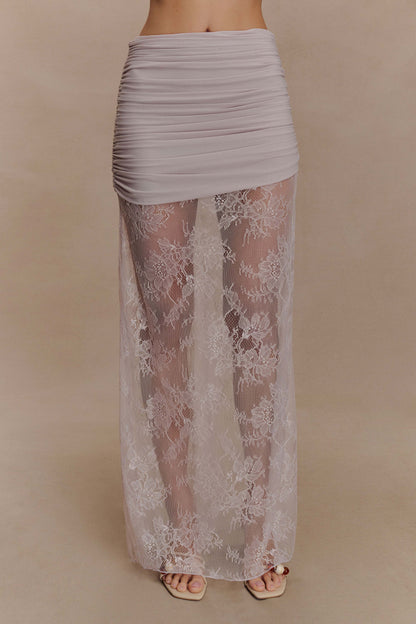 Jupe Maxi Guinevere en Dentelle et Maille - Lila