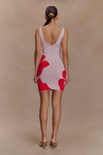 Mini-robe en jersey imprimé Dorothy - Imprimé floral rouge Art déco
