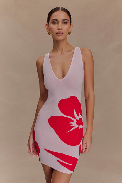 Mini-robe en jersey imprimé Dorothy - Imprimé floral rouge Art déco