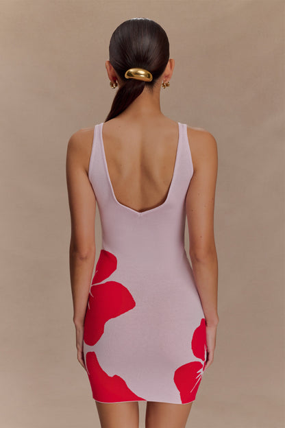 Mini-robe en jersey imprimé Dorothy - Imprimé floral rouge Art déco