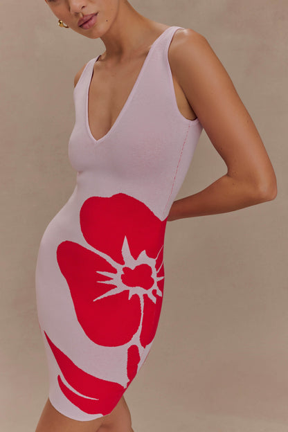 Mini-robe en jersey imprimé Dorothy - Imprimé floral rouge Art déco