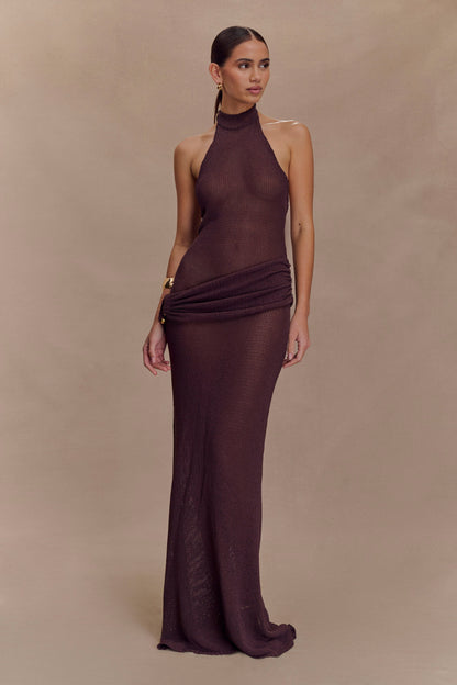Robe Maxi en Tricot à Manches Frangées Reece - Chocolat