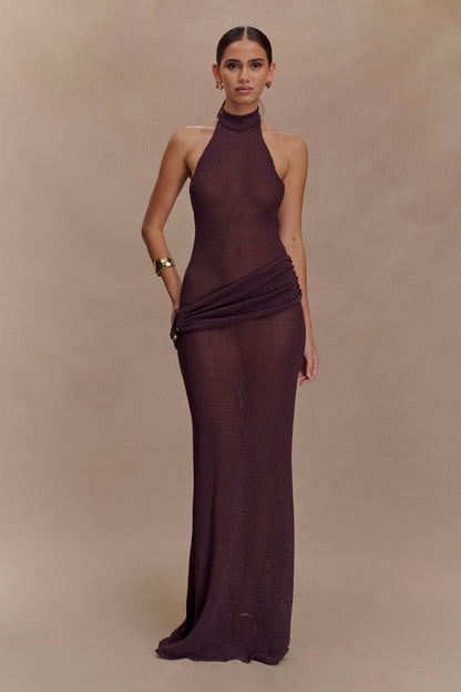 Robe Maxi en Tricot à Manches Frangées Reece - Chocolat