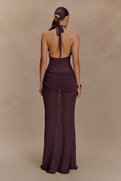 Robe Maxi en Tricot à Manches Frangées Reece - Chocolat