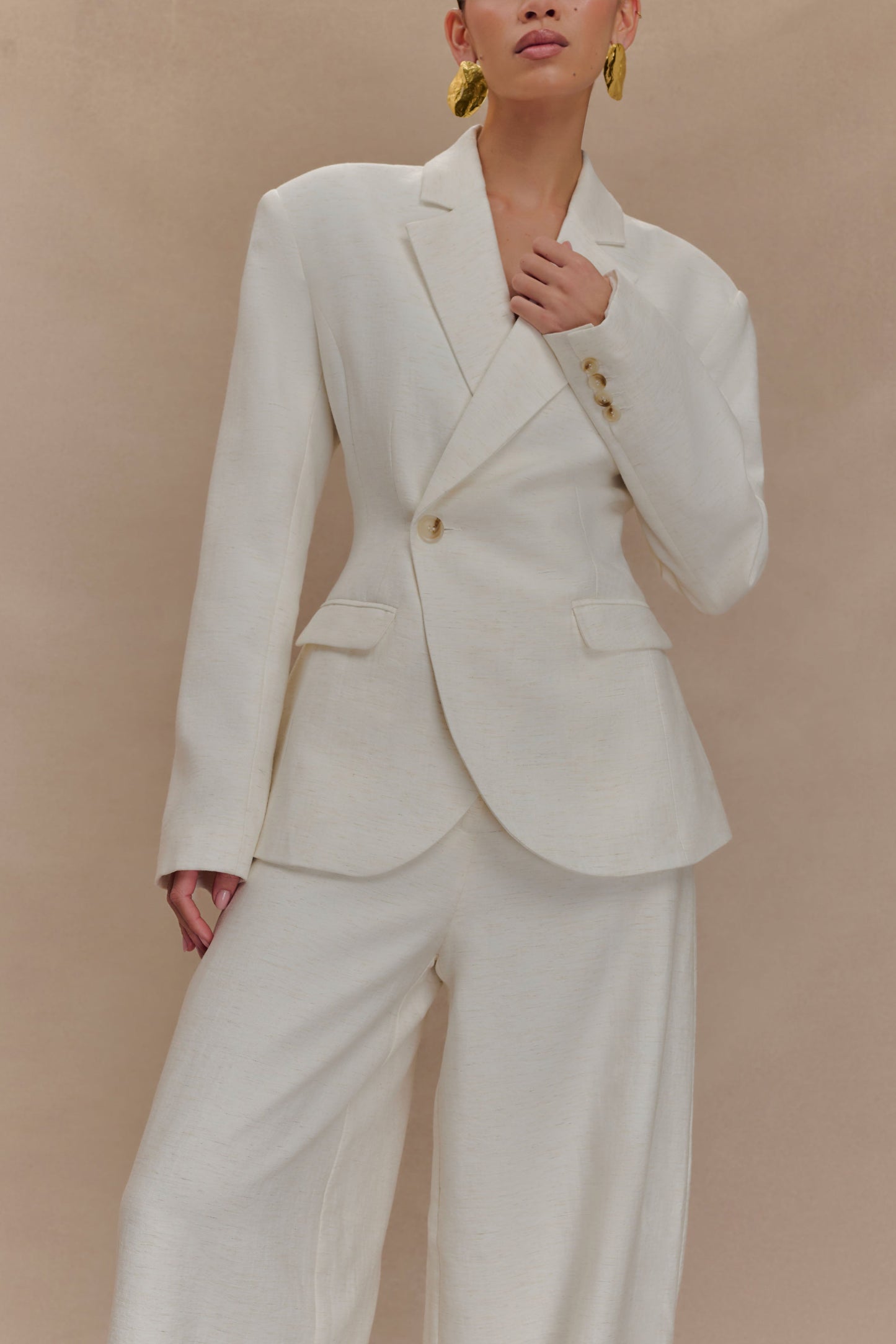 Blazer en lin à taille ajustée Jameson - Gris avoine chiné