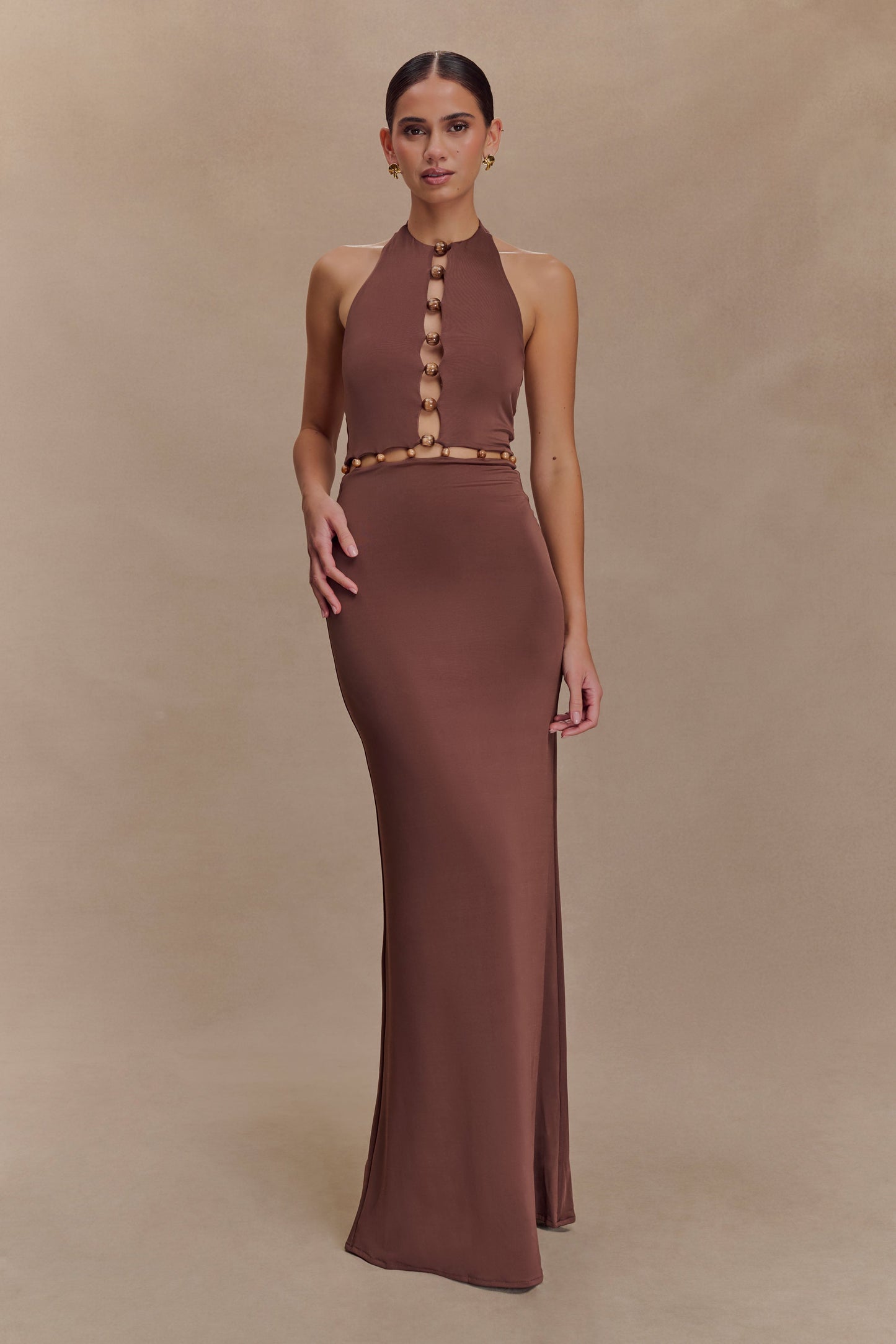 Albion Robe Maxi Élastique Perlée - Chocolat
