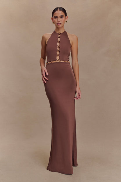 Albion Robe Maxi Élastique Perlée - Chocolat