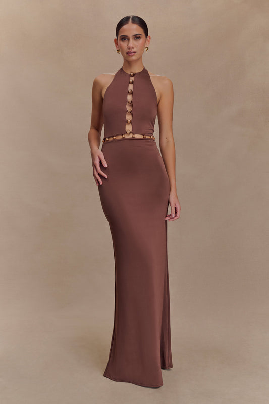 Albion Robe Maxi Élastique Perlée - Chocolat