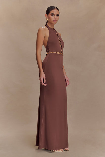 Albion Robe Maxi Élastique Perlée - Chocolat