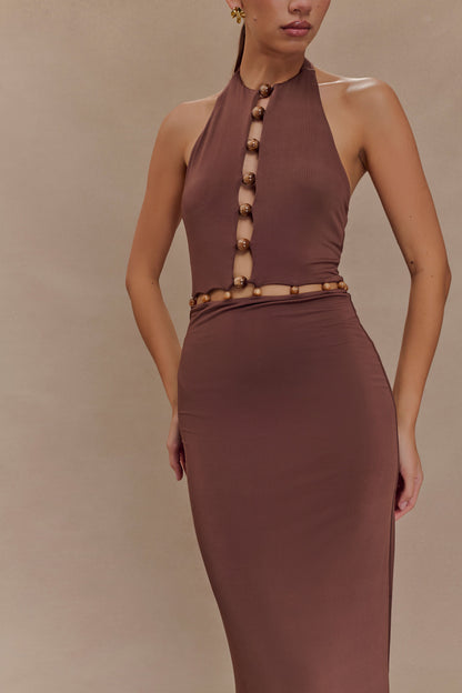 Albion Robe Maxi Élastique Perlée - Chocolat
