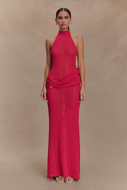 Robe Maxi en Tricot à Manches Frangées Reece - Dragonfruit