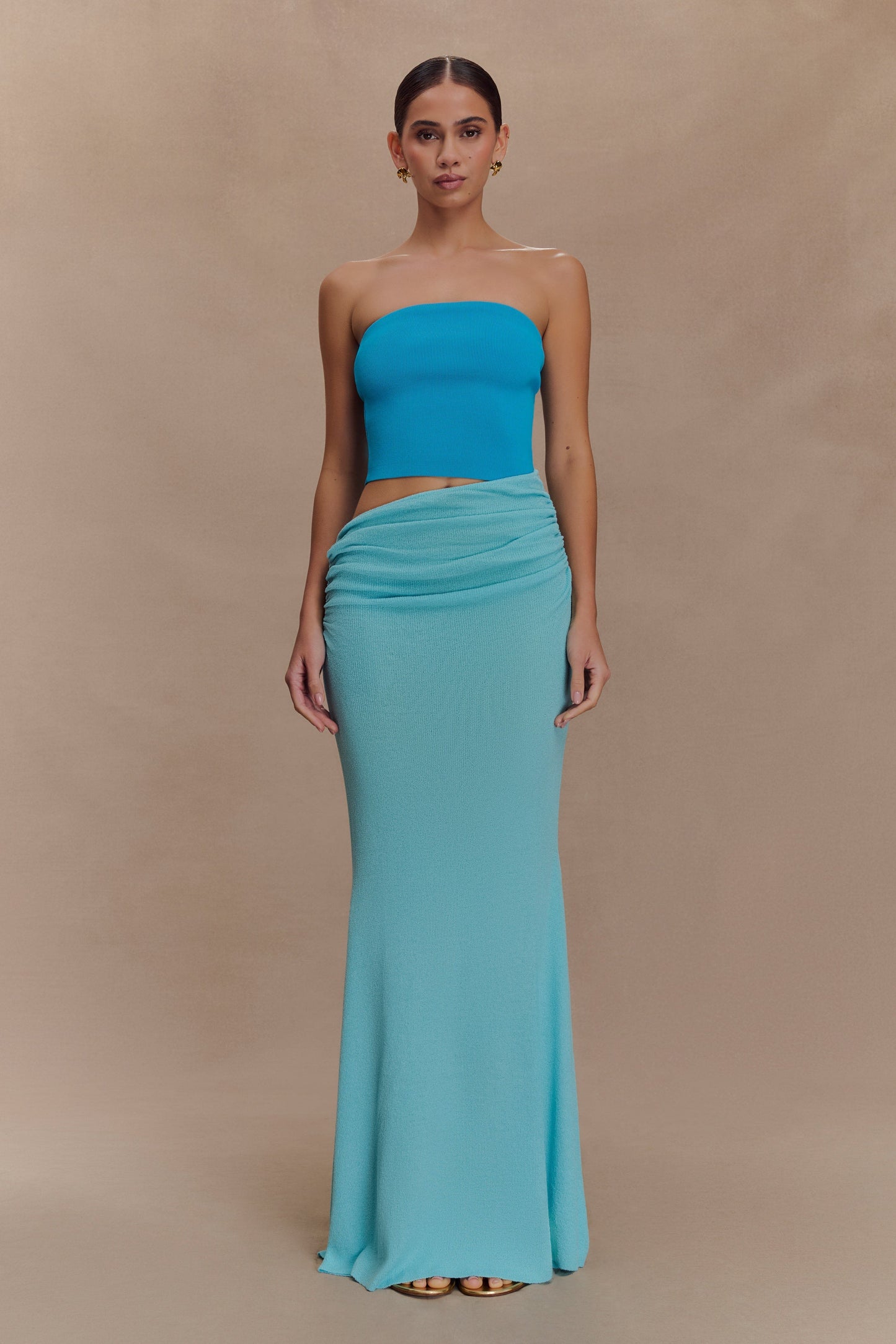 Jolie robe maxi en jersey sans bretelles Jasiel - Bleu cyan