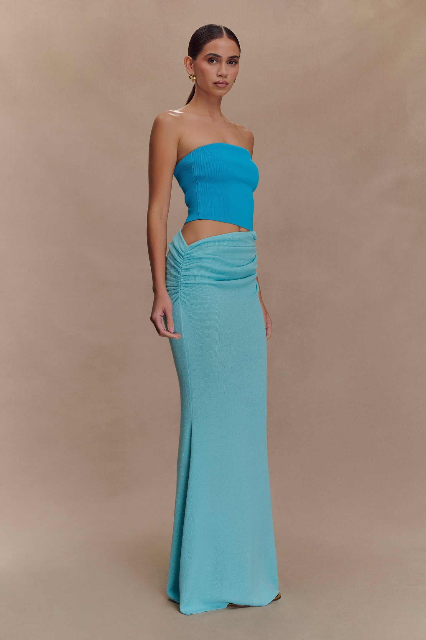 Jolie robe maxi en jersey sans bretelles Jasiel - Bleu cyan