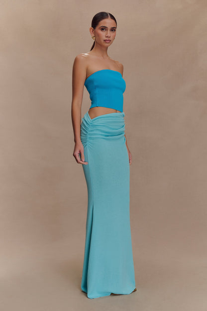 Jolie robe maxi en jersey sans bretelles Jasiel - Bleu cyan