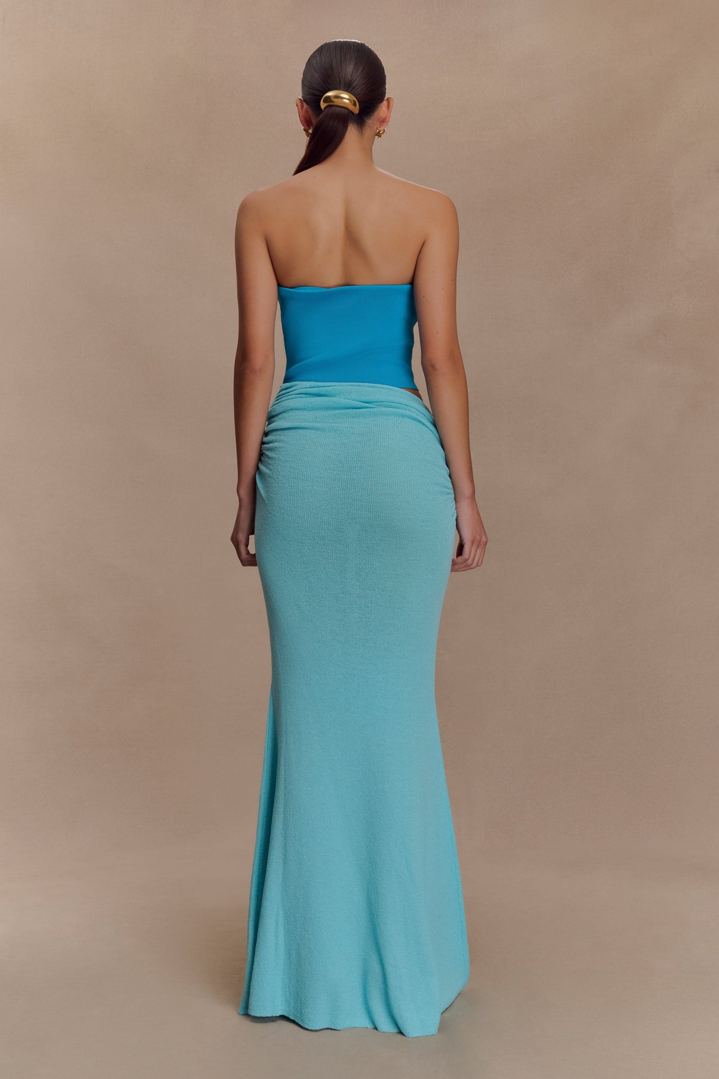 Jolie robe maxi en jersey sans bretelles Jasiel - Bleu cyan