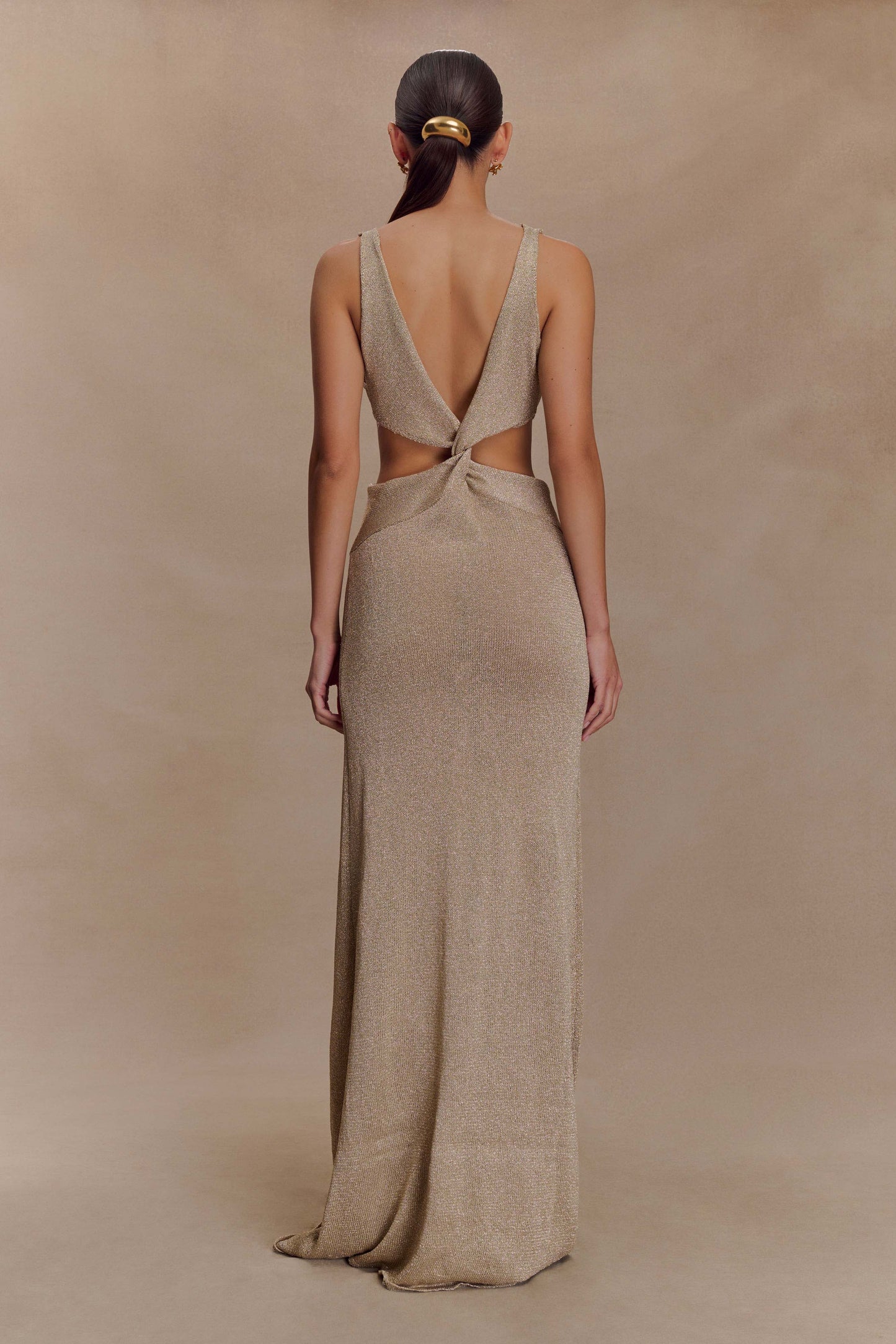 Robe Maxi Tricotée Métallique à Faille Gracelyn - Or