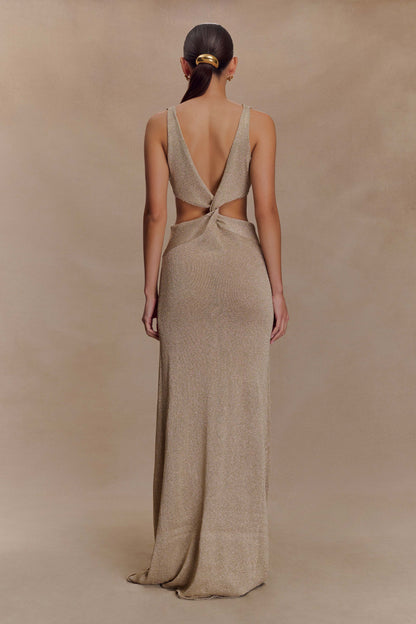 Robe Maxi Tricotée Métallique à Faille Gracelyn - Or