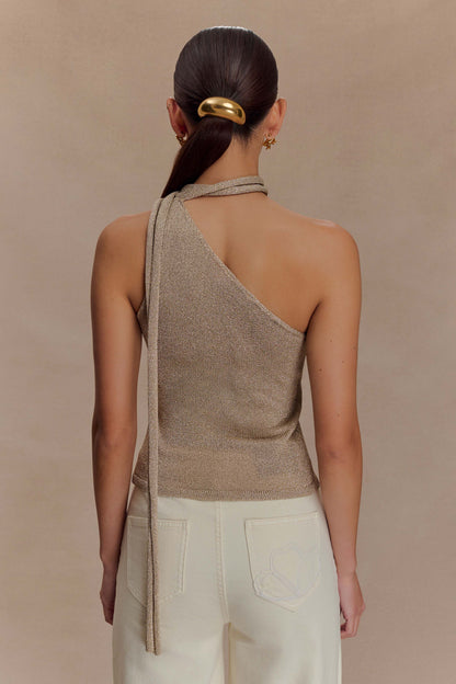 Top en tricot métallisé à une épaule Leone - Or