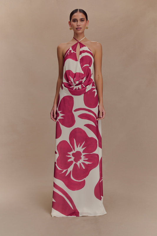 Jupe Maxi en Chiffon Katalina - Imprimé Red Deco Fleur